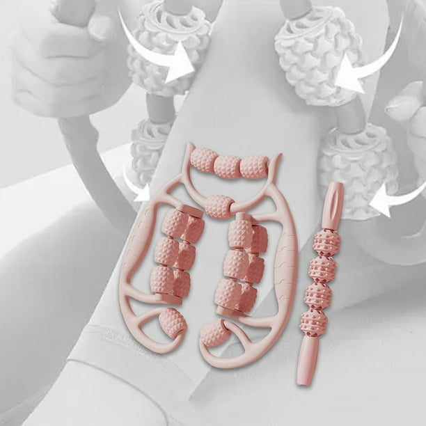 2 rodillos masajeadores musculares de mano, 18 ruedas, pinzas circulares para relajar los músculos de las piernas, para codos, pantorrillas y manos. Rosa