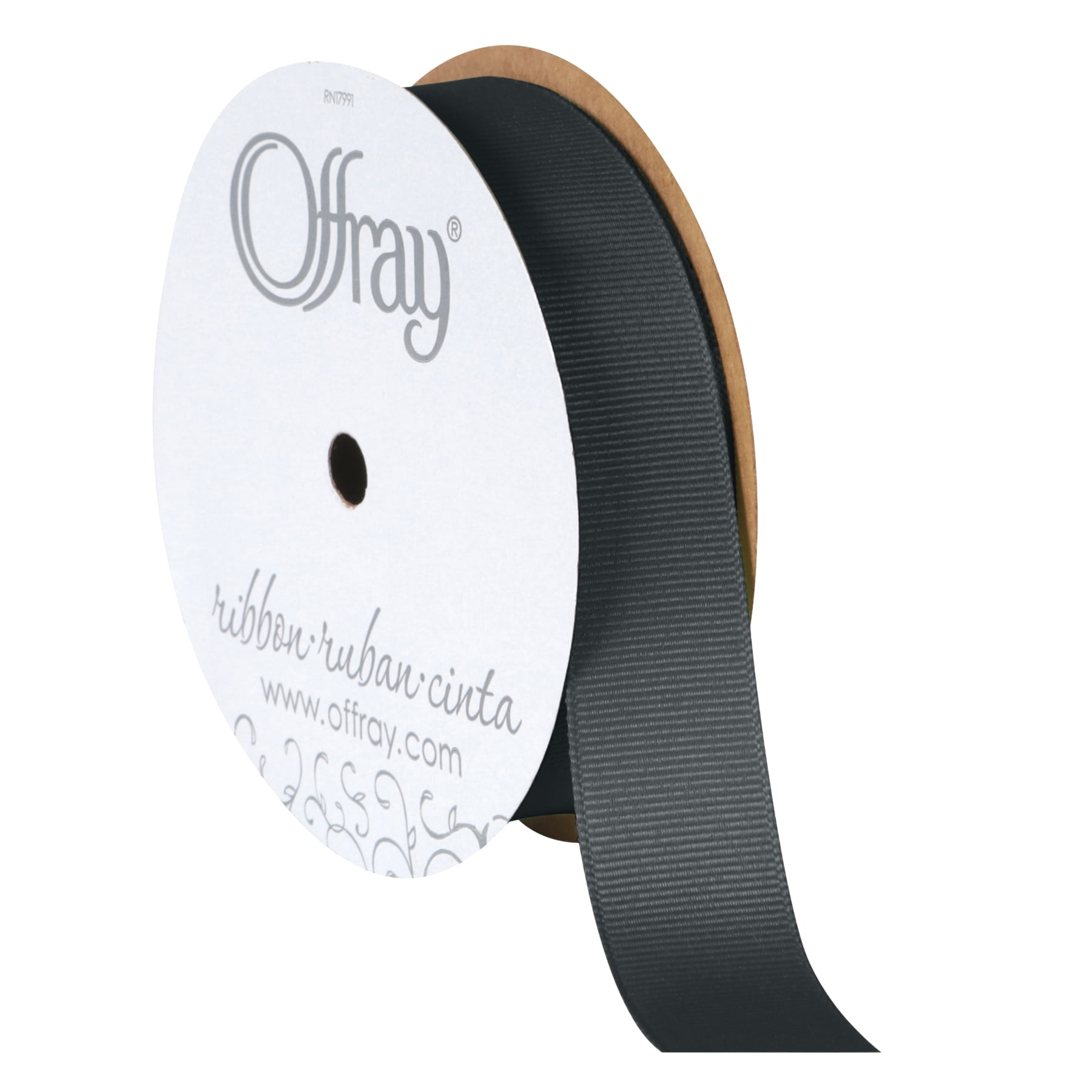 Offray Ribbon, Pewter Grey 7/8 inch Grosgrain Polyester Ribbon, 18 feet