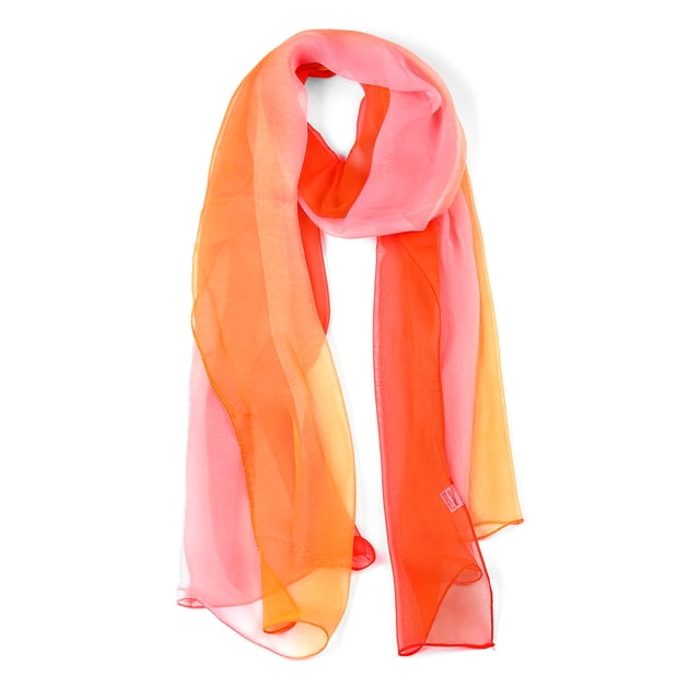 Bufanda Color Degradado Largo Chiffon Ligero Para Mujeres Rojo / Naranja 63"x19.6"