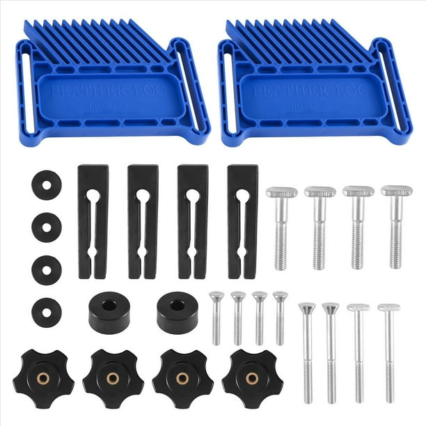 Juego de 2 herramientas ajustables para trabajar la madera: guía de presión para sierras de mesa, mesas de fresado y sierras de cinta con ranuras en T y ranuras angulares - Azul