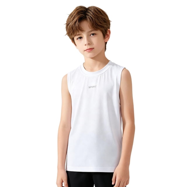 Boys Tank Tops Kids Mesh Quick Dry Sleeveless Athletic Shirts Youth Workout Performance Tops,7-8 Years
