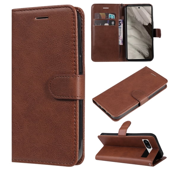 Nalacover Wallet Case for Google Pixel 7A, Card Slots Holder Magnetic Clasp Premium Luxury PU Leather Flip Folio Cover with Kickstand Wrist Strap Soft Silicone Shockproof Case,Brown