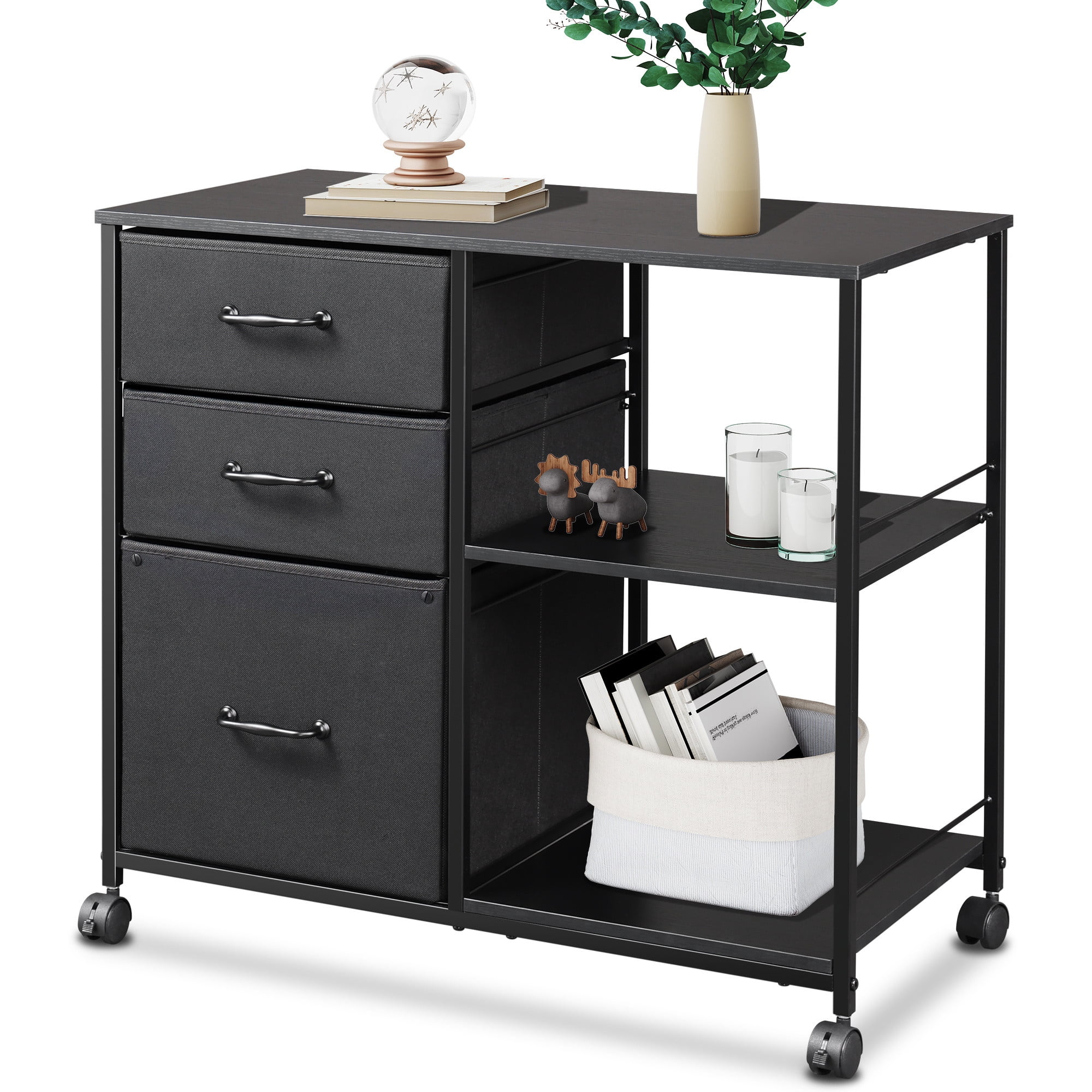 3 Drawers Fabric Mobile File with Shelf Lateral Storage Printer