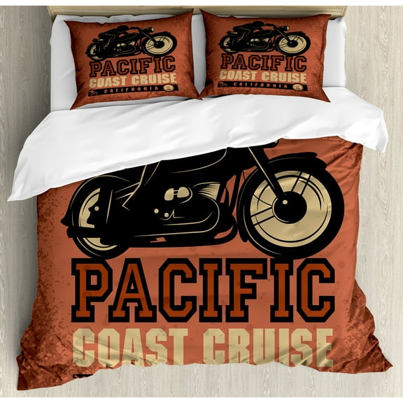 Ambesonne Adventure Duvet Cover Set, Pacific Coast Cruise, King, Ruby Black