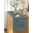 thumbnail image 5 of Abstract Floral Table Runner, Vintage Turquoise Moroccan Geometric Art Retro Cotton Linen Kitchen Table Decoration Washable Dining Tabletop Runners for Home Party Decor 13x108 Inches, 5 of 9