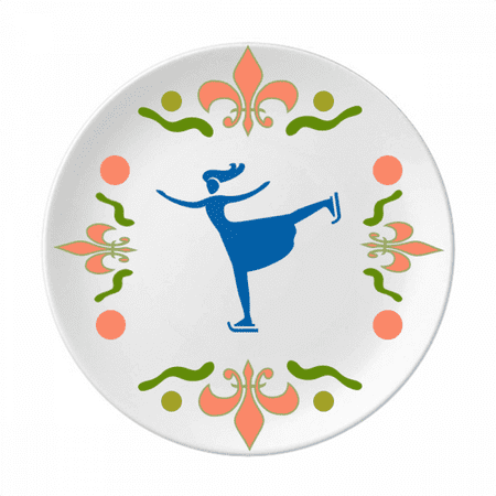 

Skiing Winter Sport Blue Outline Flower Ceramics Plate Tableware Dinner Dish