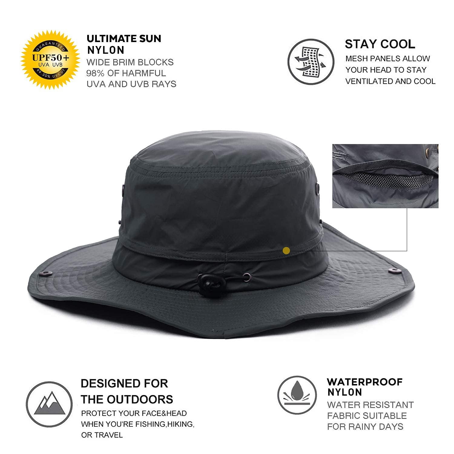 TOP-EX Waterproof Outdoor UV Protection Hat: Wide Brim, UPF 50+