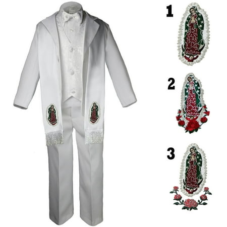 

6pc Baby Toddler Boy Formal Baptism Christening White Tuxedo Suit Stole Sm-20