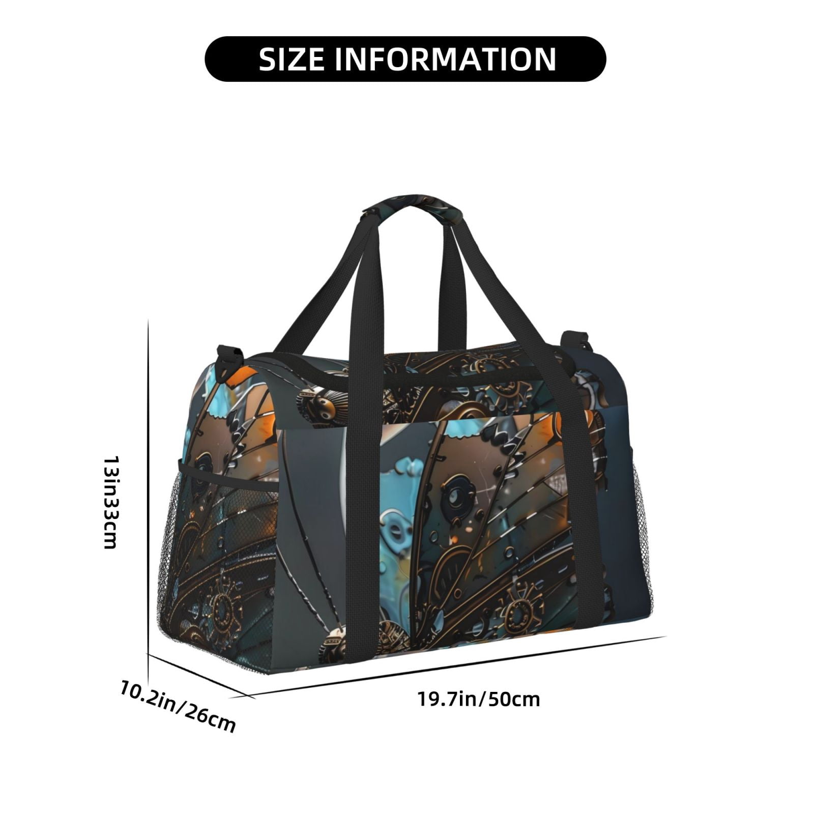 Fuzoiu Steampunk Mechanical Butterfly Print Travel Duffle Bag,Carry On Tote Bags,Duffel Bag,Sport Gym Bag, Hospital Bag for Labor and Delivery, Overnight Bag,Luggage Bag