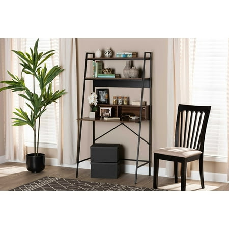 UPC: 0193271259298 | Baxton Studio Palmira Modern Industrial Walnut Brown Finished Wood and Black Metal Desk with Shelves