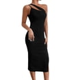 thumbnail image 2 of Gibobby Vestido de fiesta para mujer elegante Slouchy hombro abierto vestido Sexy Color sólido Delgado temperamento Slouchy vestido Sexy Delgado cintura alta(Negro,M), 2 of 5