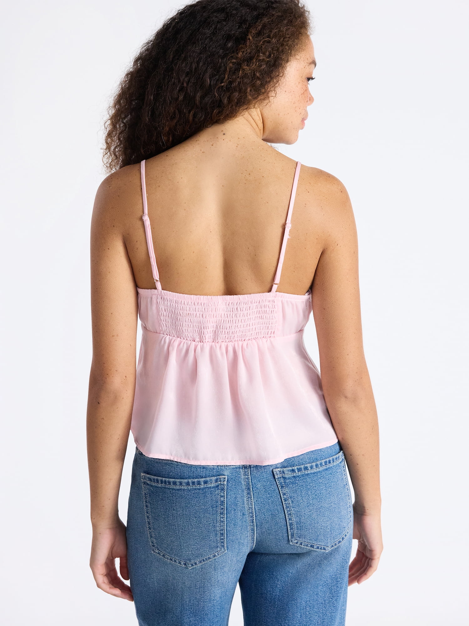 No Boundaries Satin Cami with Lace Trim and Tie, Women's