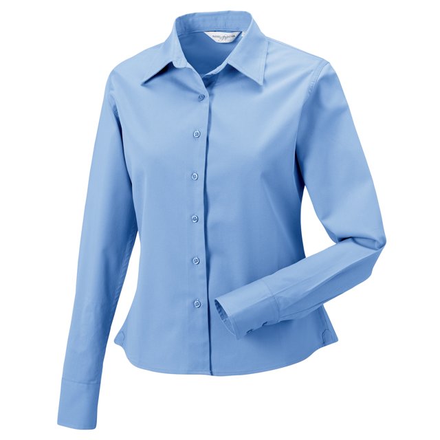 Russell Collection- Camisa de sarga de manga larga clásica para mujer (Azul)