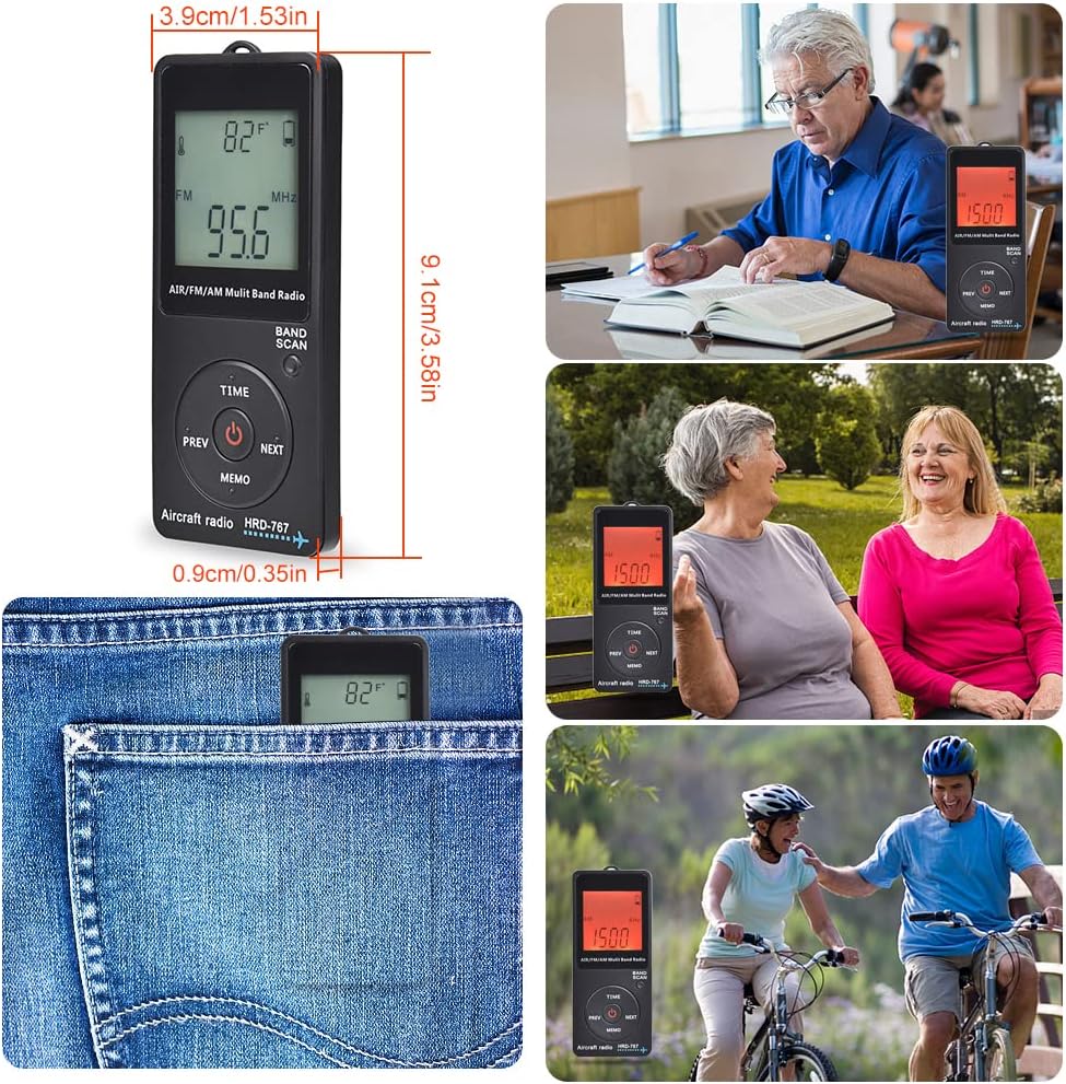 Handheld Aviation AM FM Radio Receiver - Backlit LCD, Sleep Timer, Earphone Jack | Real-Time Aircraft Weather Band for Travel & Emergency