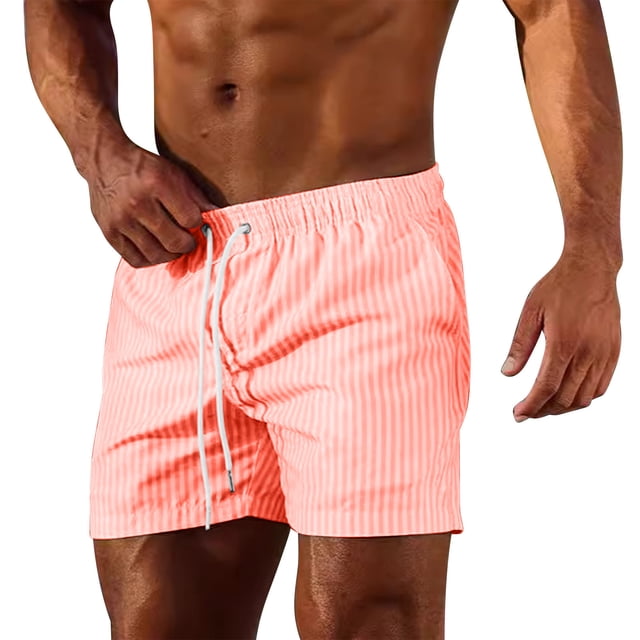 Gspmoly Shorts pour Hommes, Shorts de Sport à Rayures en Polyester pour Hommes, Extérieur Multifonction Décontracté, Pantalon Trois Quarts, Shorts de Golf pour Hommes jusqu'à 70 % de Rabais Rouge Melon D\'eau m