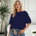 thumbnail image 2 of VOUZZA Womens Puff Sleeve Pullover Top Short Sleeve Crewneck Solid Loose Fit Casual Sweatshirt, 2 of 5