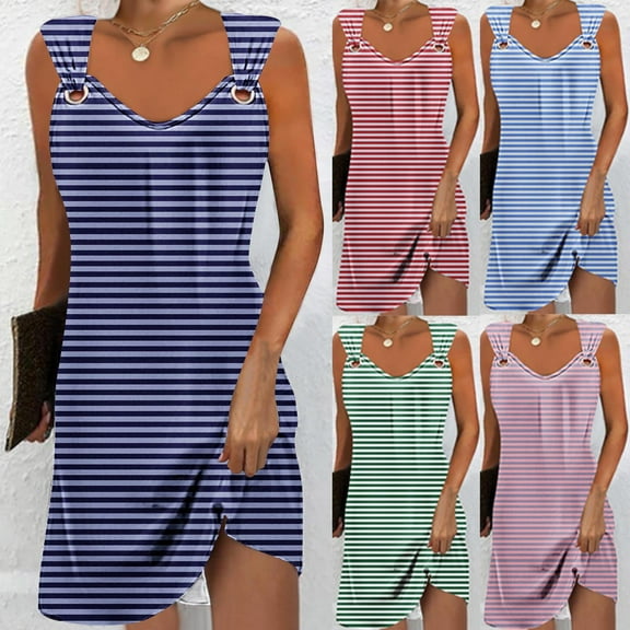 Abtuhar Women Summer Dresses 2025,Casual Dresses for Women,Women's Summer Comfort Fashion Solid Color Pocket Sleeveless V-Neck Dress