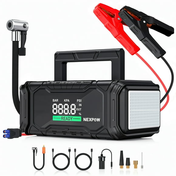 NEXPOW Jump Starter with Air Compressor, 4000A Car Battery Jump Starter (up to 8L Gas 8L Diesel Engine) with 160PSI Digital Tire Inflator, Car Battery Booster Pack, 60W Fast Charging