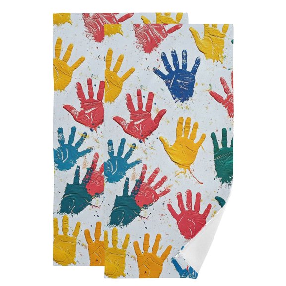 Colorful Handprints Hand Towel Absorbent Bath Towels for Bathroom Sports Gym(28.3" X 14.4") Set of 2