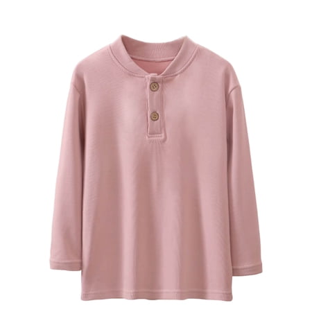 StSilkitty Kids Long Sleeve Shirts Cotton Long Sleeve Crew Neck 2 Buttons Tees Tops for Boy Girl Lightweight Soft Blouses