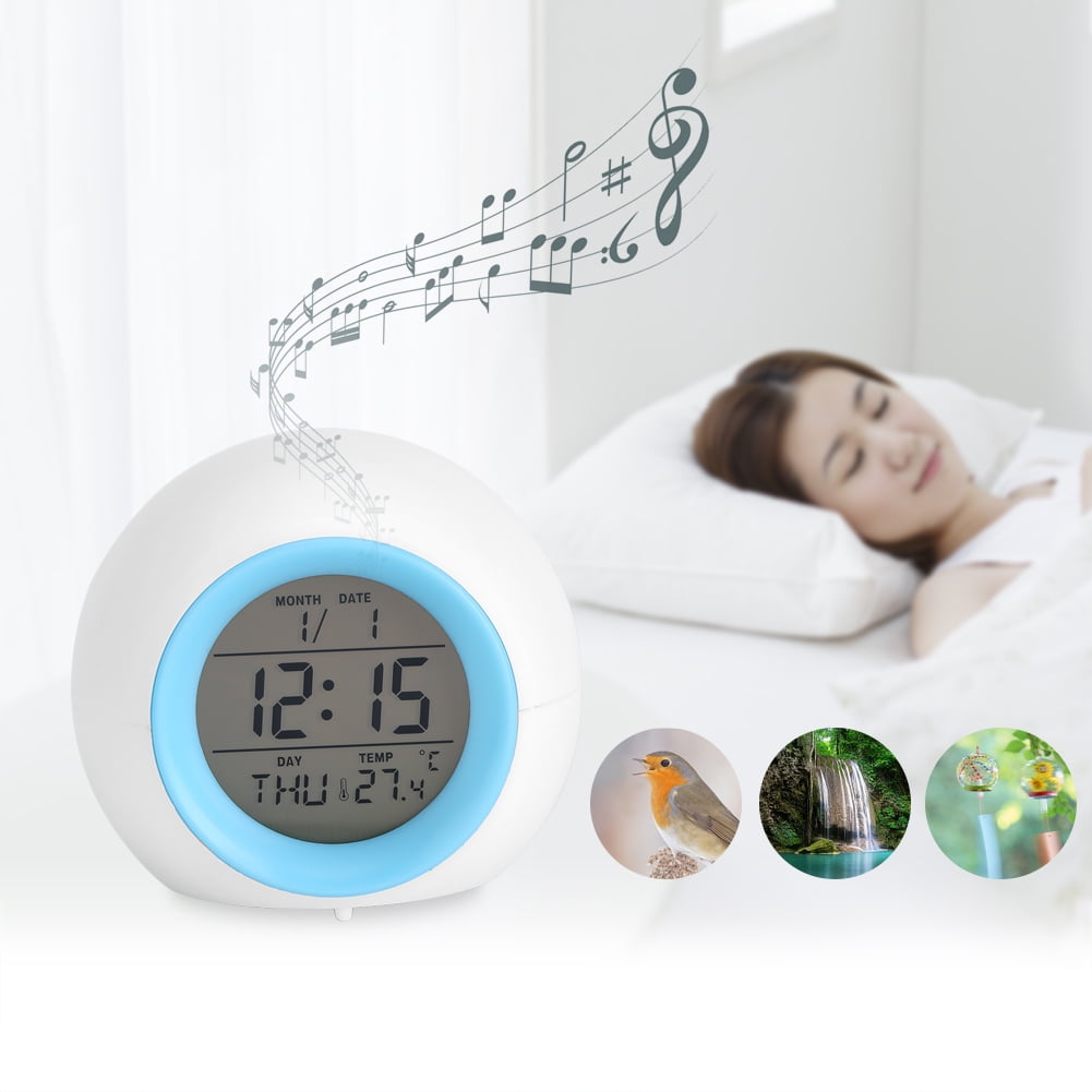 Alarm Clock LED Wake Up Light Digital Clock with Temperature Display & Sound 