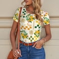 thumbnail image 6 of KLL Women 's Crew Neck Bodysuit Jumpsuits Hawaii Palms Print Short onesies Stretch T Shirts, 6 of 7