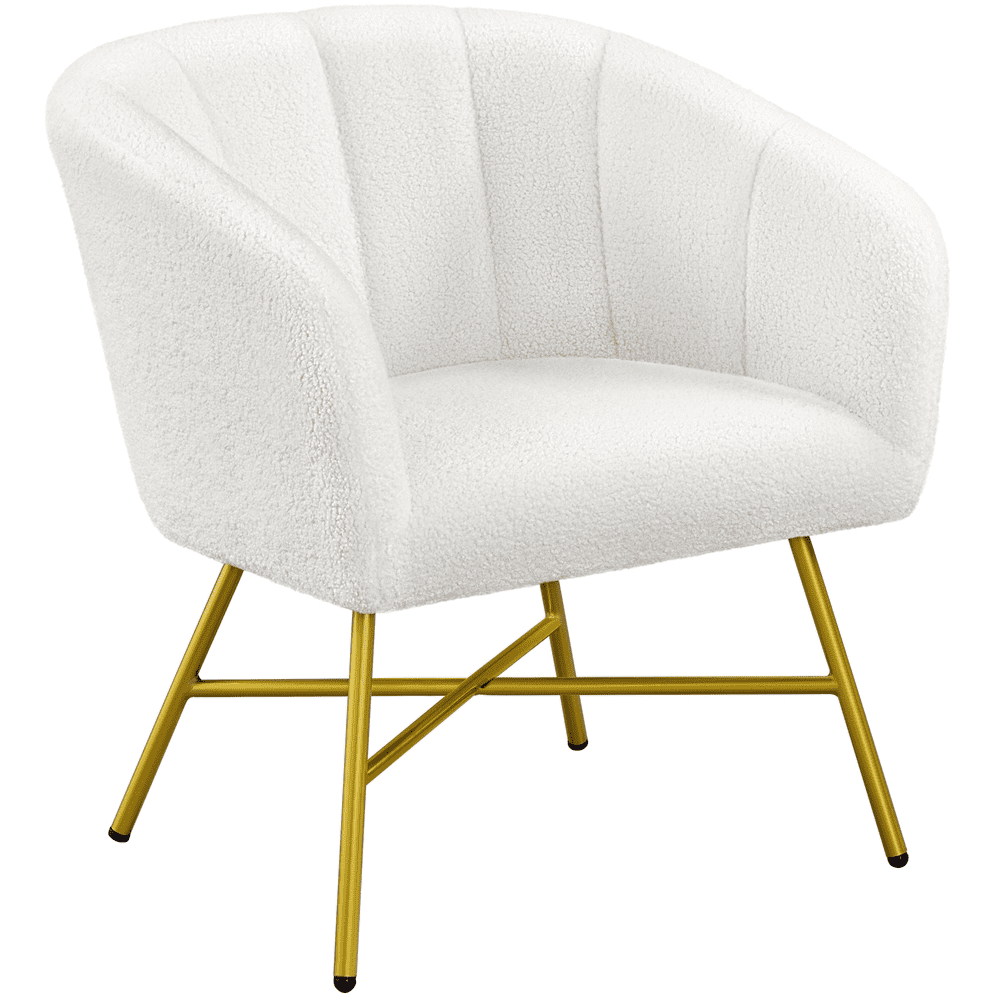 Easyfashion Modern Upholstered Boucle Barrel Chair Accent Chair,White ...