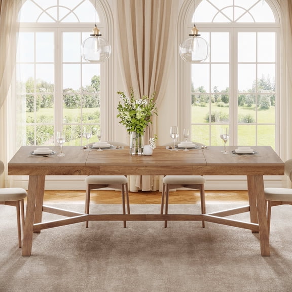 Finmind Farmhouse Dining Table for 6 , 70.9-Inch Rectangle Table with Reinforced Legs for Kitchen & Dining Room, Natural