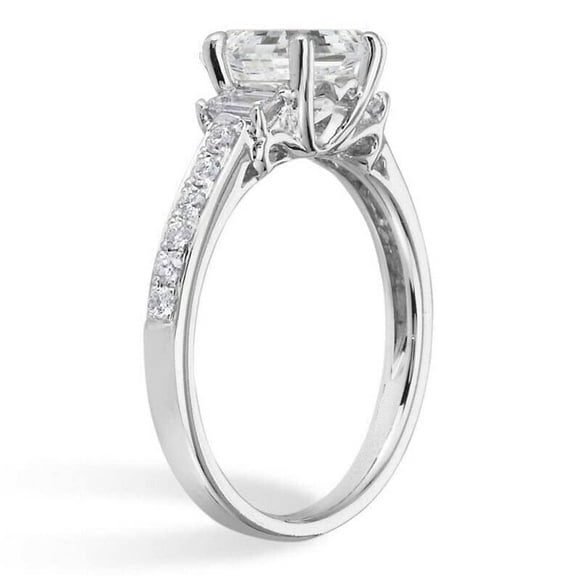 HeartsAndYou 1.5ct Emerald Cut Moissanite Accents Trilogy Engagement Ring for Women 18k White Gold Over Silver