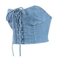 thumbnail image 3 of Lovskoo 2024 Women's Lace Up Denim Tube Tops Strapless Sleeveless Y2K Bandeau Crop Tops Blue M, 3 of 3