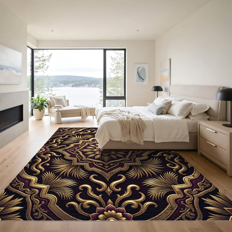 ODIKA 6'x9' Machine Washable Non-Slip Area Rug, Oriental Gold High