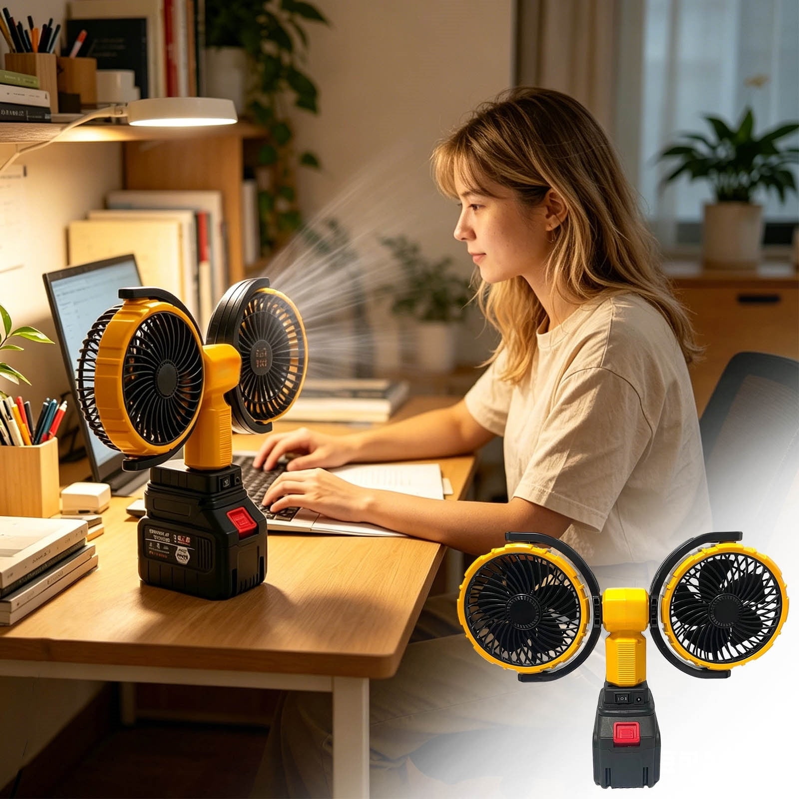 Beforeyayn Wireless Head Rechargeable Lithium Battery Fan, High wind portable rotatable design for outdoor fishing and camping enthusiasts.