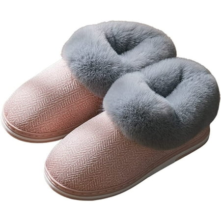 

PIKADINGNIS Women Warm Bootie Slippers Faux Fur Fuzzy Plush Cotton Slippers Household Indoor Outdoor Shoes