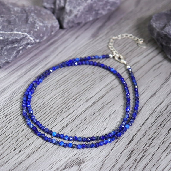 TINY LAPIS LAZULI NECKLACE 2MM • September birthstone • dainty layering necklace