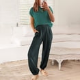 thumbnail image 5 of Women's 2 Piece Set, Summer Short Sleeve Top and Loose Fit Pants Outfit, Casual Cuffed Ankle Lounge Set, Matching Outfit Set for Women, Summer Lounge Set and Casual Wear-Green, 5 of 6
