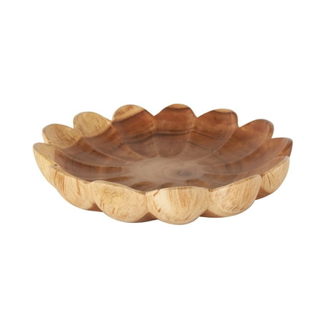 DecMode 17" Handmade Round Floral Brown Wood Decorative Bowl with Light Brown Tones