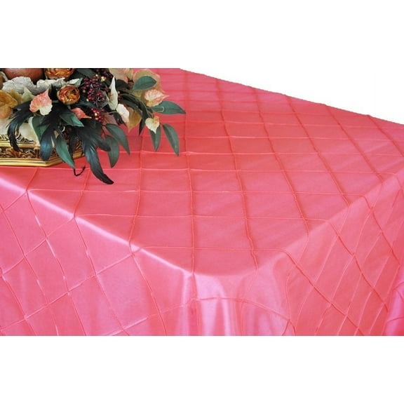 Wedding Linens Inc. 90"x132" Rectangular Pintuck Taffeta Linen Tableccloth for Party Wedding Reception Catering Dining Home Table Cover Linens - Coral