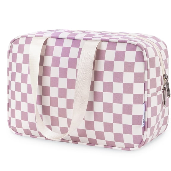 Travel Toiletry Bag Women Large Cosmetic Bag Travel Makeup Bag Organizer Medicine Bag for Toiletries Essentials Accessories, Pink Checkerboard