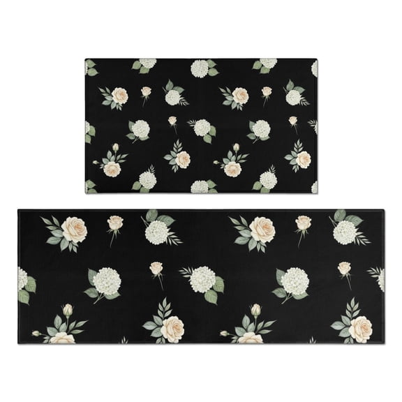 Pioneer Flower Floral Print Pattern Kitchen Rugs Sets Of 2, Anti Fatigue Non Slip Washable Floor Mats for Kitchen Sink Laundry, 17X30 Inch 17X47 Inch