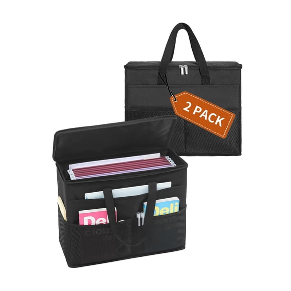 Qozary 2 Pack File Folder Organizer Box-Hanging File Tote Bag With Lids, Collapsible Portable Filing Organizer Box With Handle, Document Storage Bag