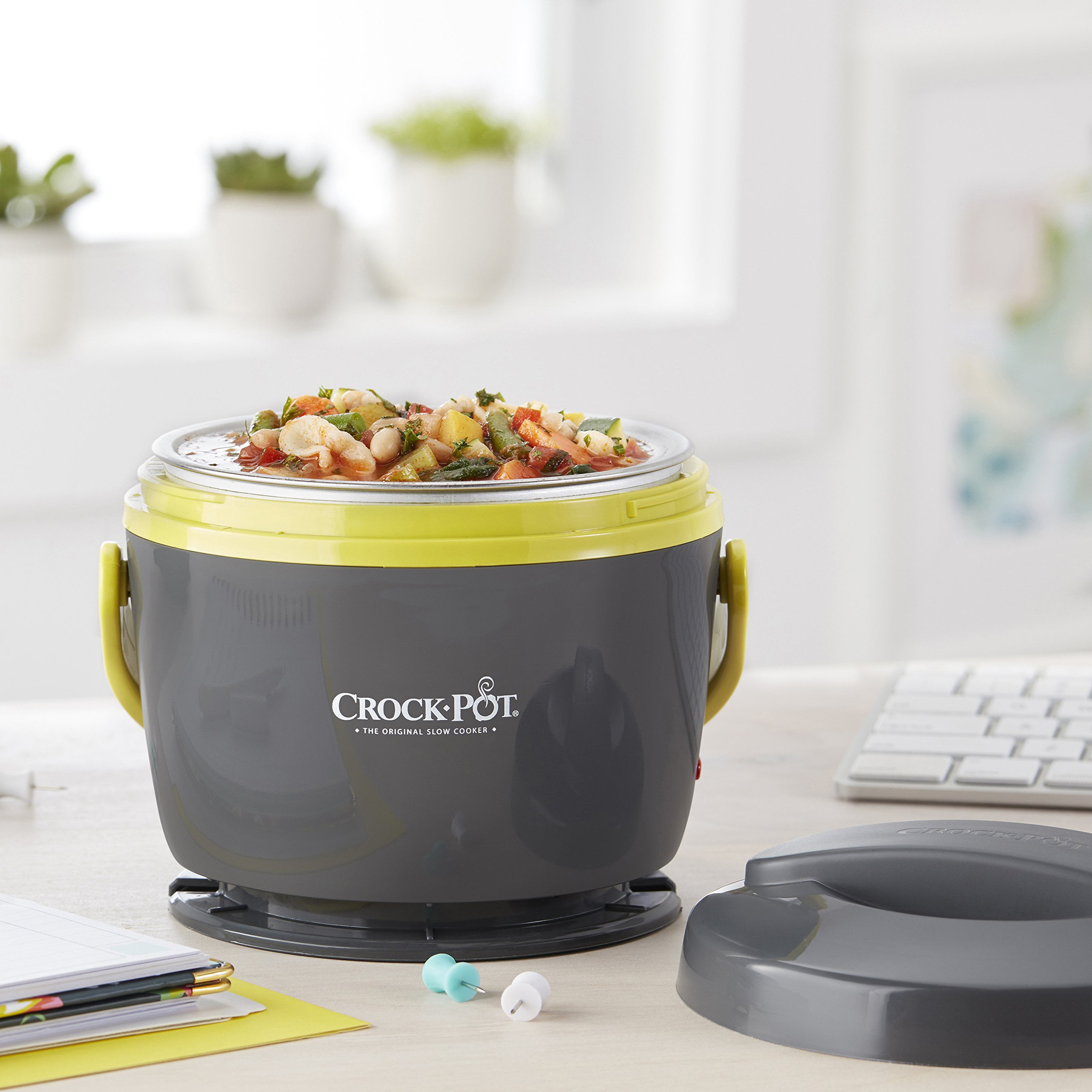 Crock-Pot Electric Lunch Box, Portable Food Warmer for  On-the-Go, 20-Ounce, Grey/Lime: Travel Crock Pot: Home & Kitchen