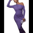 thumbnail image 2 of Vestido de Mujer Otoño Invierno Francés Larga Ajustado Maxi Vestido Formal para Mujer Púrpura M, 2 of 8