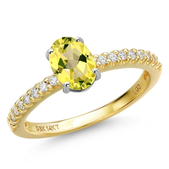 Gem Stone King 14K Two Tone Gold Canary Mystic Topaz and Lab Grown Diamond Engagement Ring for Women | 0.96 Cttw | Oval 7X5MM | Gemstone November Birthstone | Size 9