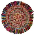 thumbnail image 3 of Safavieh Cape Cod Collection CAP206A Fait à la Main Boho Frange Jute & Tapis de Coton, 5' x 5' Rond, Ivoire / Rouge, 3 of 4