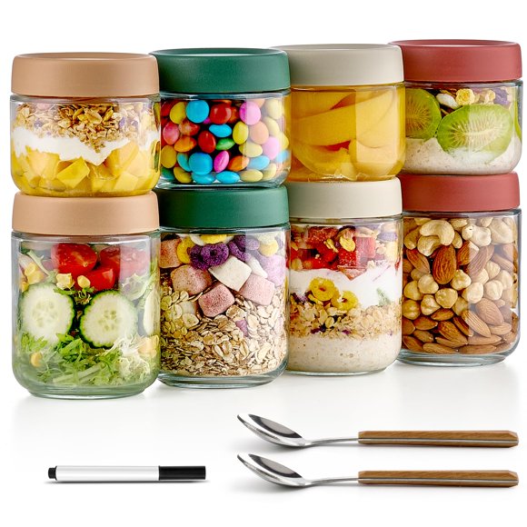 Recipientes de almacenamiento de alimentos Qipecedm Overnight Oats, paquete de 8