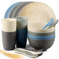thumbnail image 1 of Loobuu Wheat Straw Dinnerware Sets (20PCS) - Lightweight & Unbreakable Dinnerware Set - Microwave Safe Plates Set  Bowls  Cups  Forks and Spoons  Service for 4  Great for Kids & Adult, 1 of 6