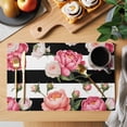 thumbnail image 2 of Pink Flower Placemats Set of 6 Black White Stripesvintage Floral Place Mats Indoor Wipeable Table Mats Washable Cloth Dining Table Placemats for Kitchen Holiday Party Home Decor 13x19 Inch, 2 of 9