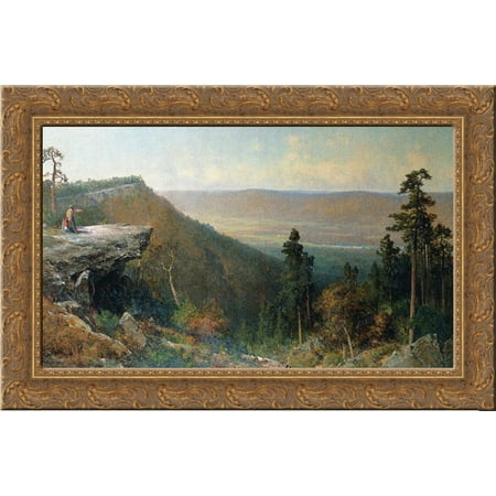Mountain River Solid Wood - Hudson River Valley from the Catskill Mountain House 24x16 Gold Ornate Wood Framed Canvas Art by Thomas Hill