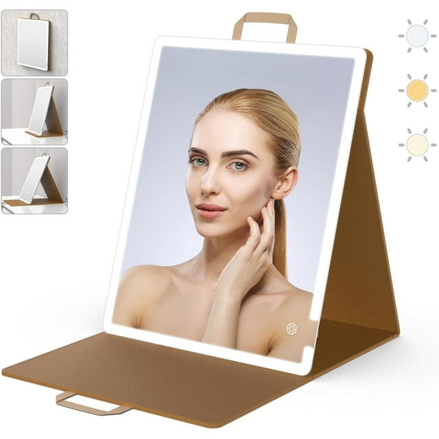 Makeup Mirror with Lights mAh USB Rechargeable Lighted Makeup Mirror Touch Screen Colors Adjustable LED Lights Compact Travel Mirror for Girls Women (Pink)