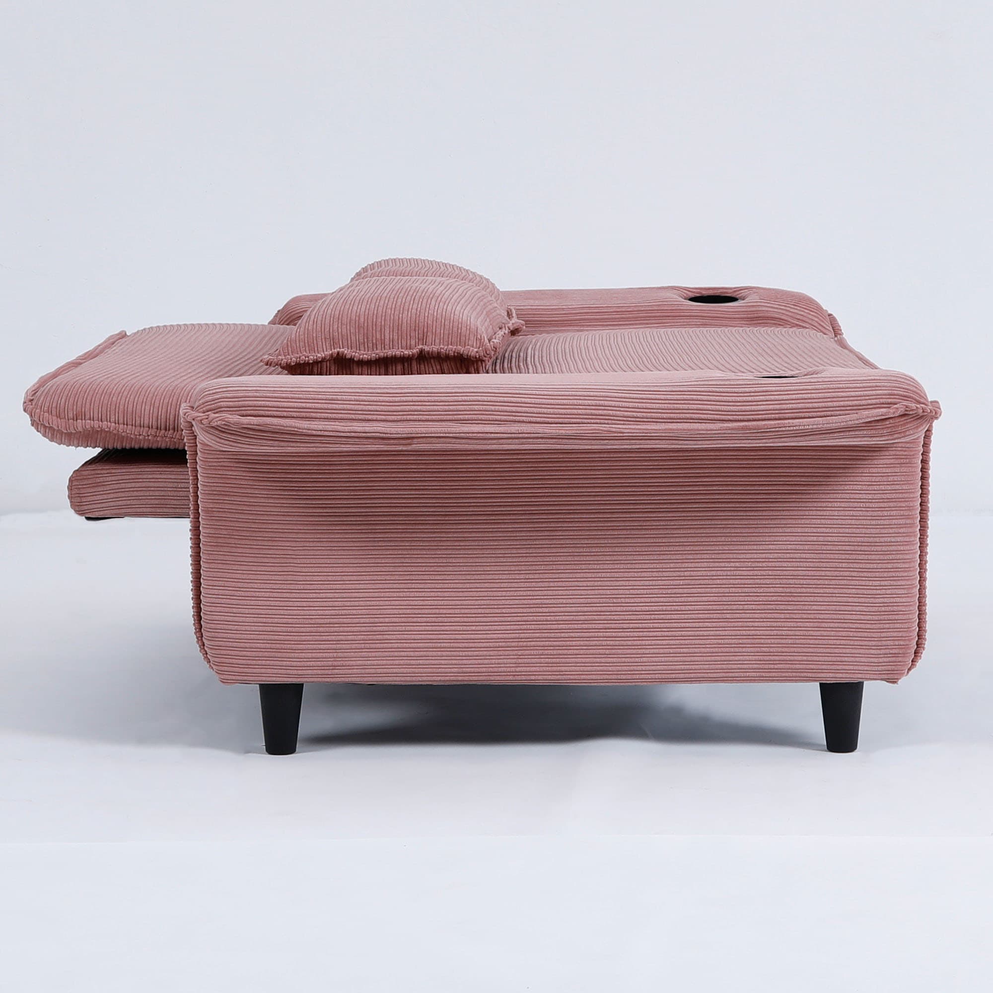 MAYEERTY 65.74" Multi-Functional Sofa Bed, Pull Out Sleeper Sofa with 2 Cups Hold, for Apartment and Small Space, Pink